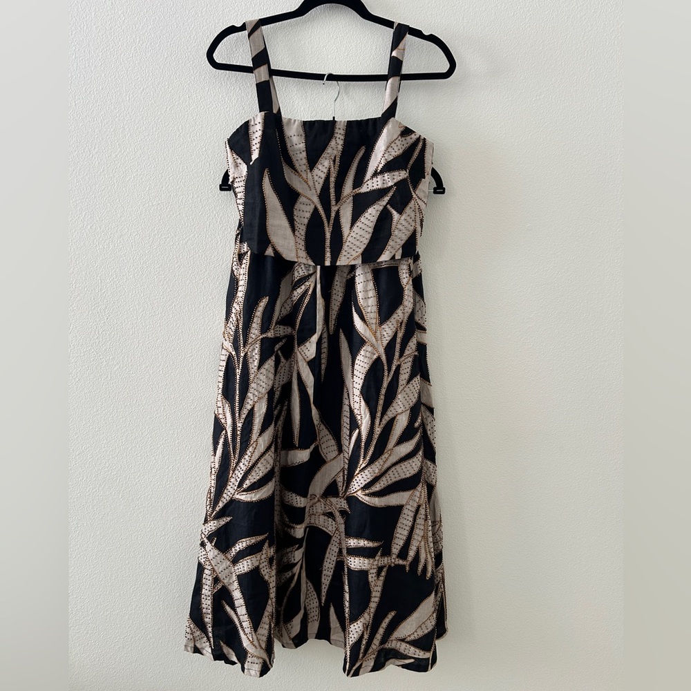Magaschoni Black and beige Leaf-Print midi beaded Skirt + crop Top